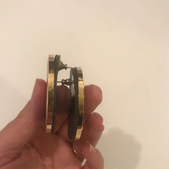 Vintage 80s Earrings, Leather or Vegan Leather Oval Gold Purple Orange Pink Blue - Picture 6 of 7